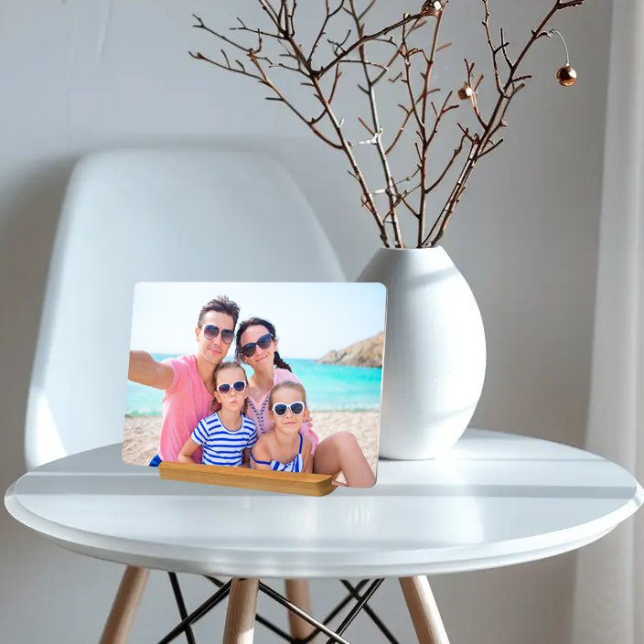 Custom Metal Photo Prints with Natural Bamboo Base
