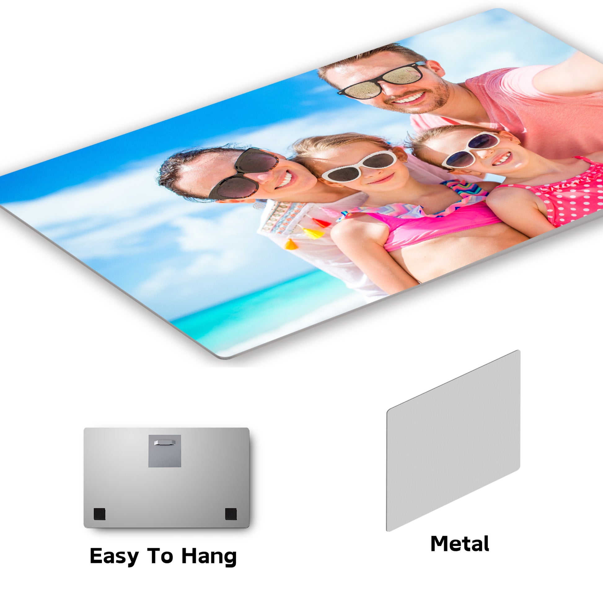 Custom aluminum metal print front and back view